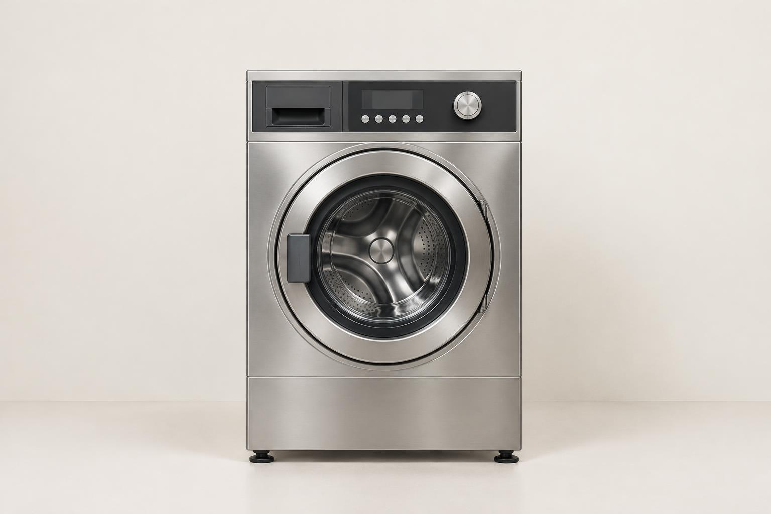 A commercial front-load washing machine