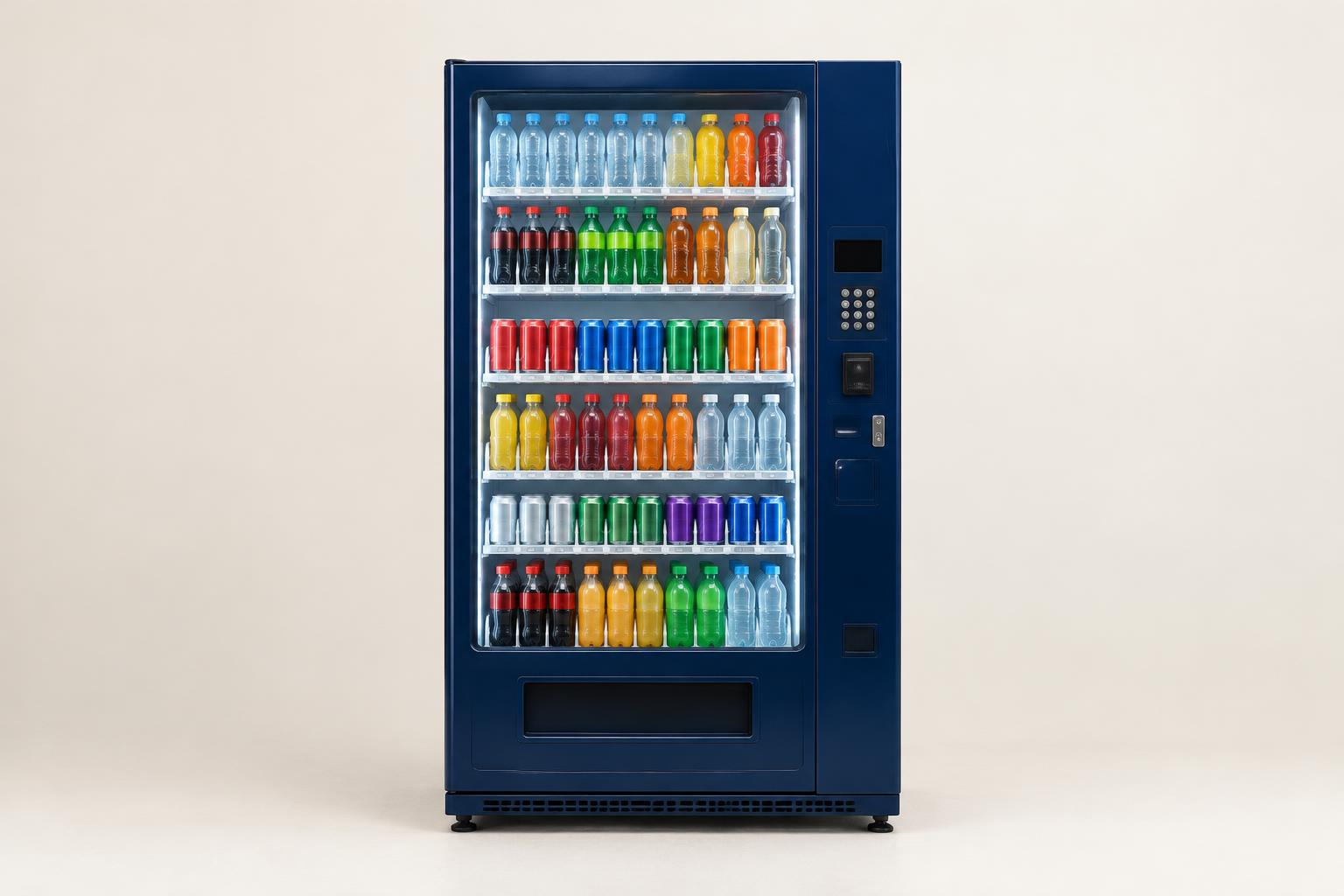 A refrigerated drink vending machine