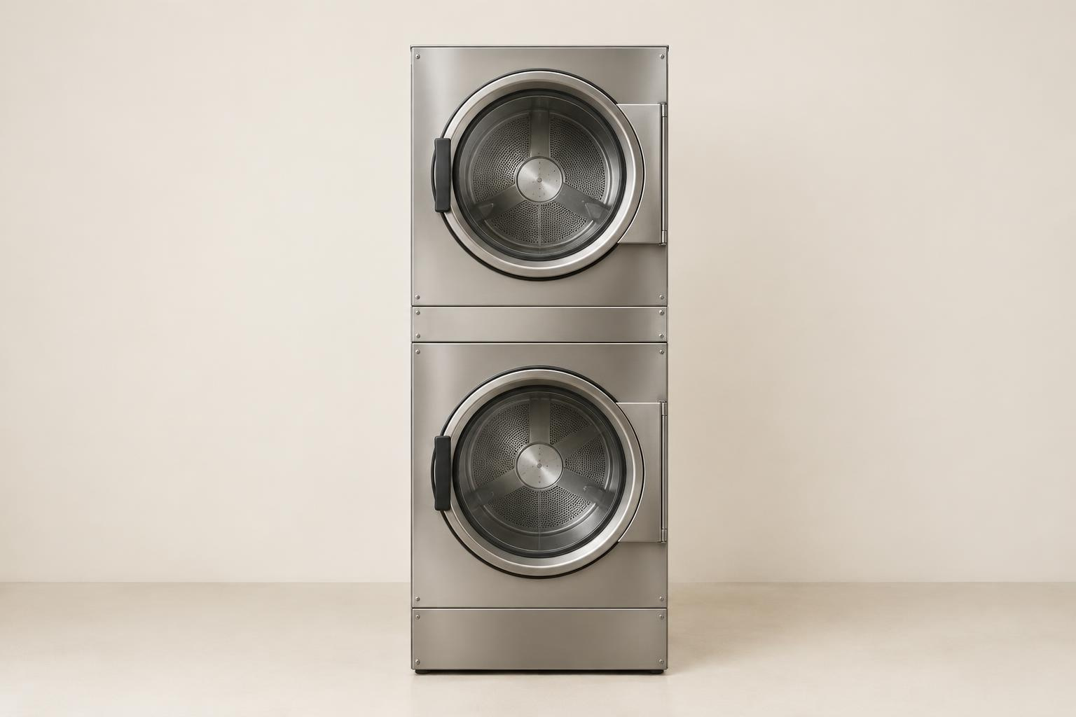 A stacked commercial dryer unit